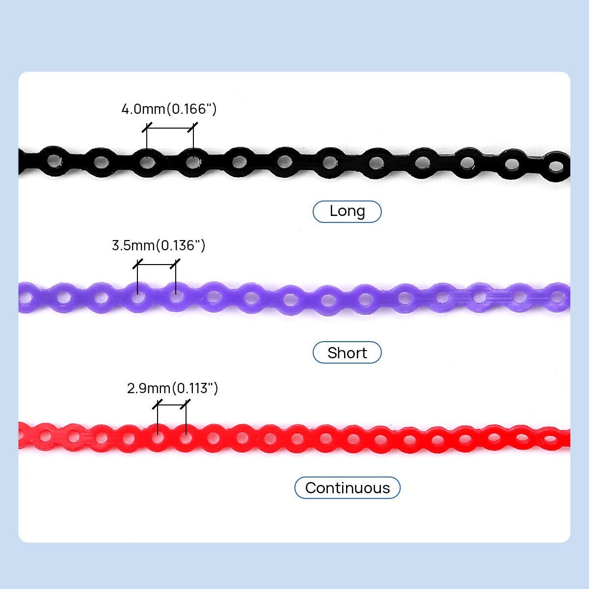 Dental Orthodontic Power Chains Elastic Rubber Braces Bands Short/Long/Close
