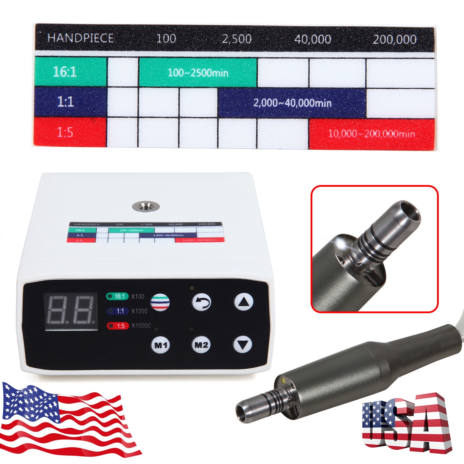 Dental Electric LED Brushless Micro Motor/1:1/1:5 Increasing Handpiece