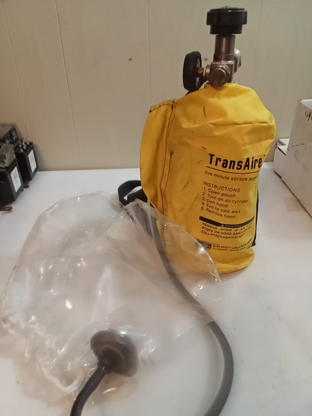 TransAire 5min Escape Respirator Complete Cylinder, Bag, Hood