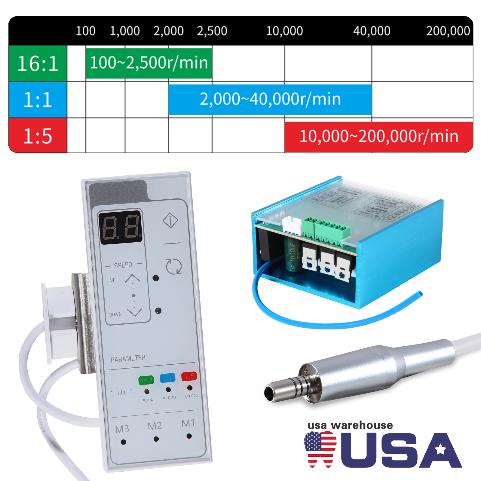 Dental LED Electric Motor Brushless Built in/1:1 1:5 LED Contra Angle Handpiece