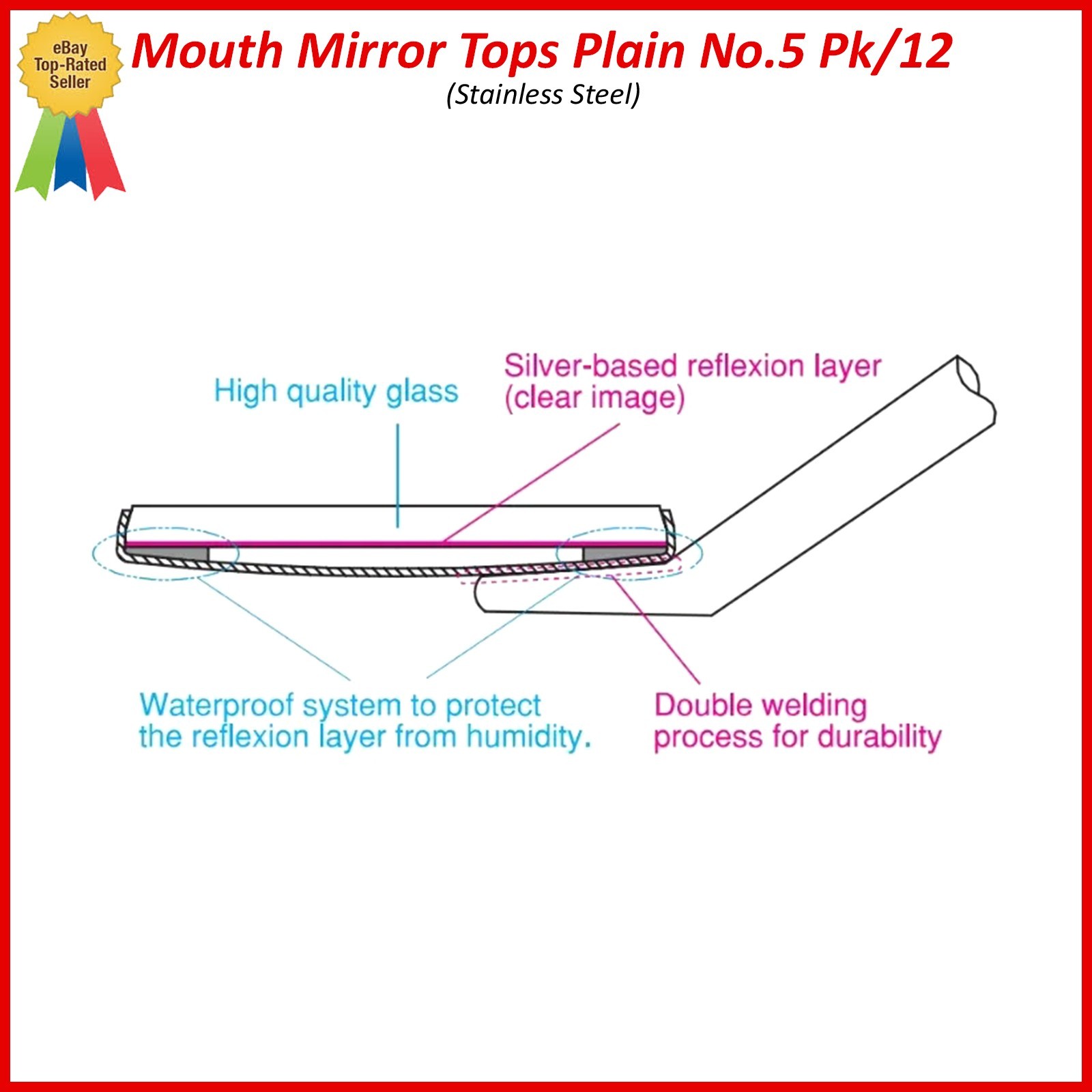 12Pcs Dental Premium Mouth Mirror heads Size #5 Mirrors Dentistry Instruments
