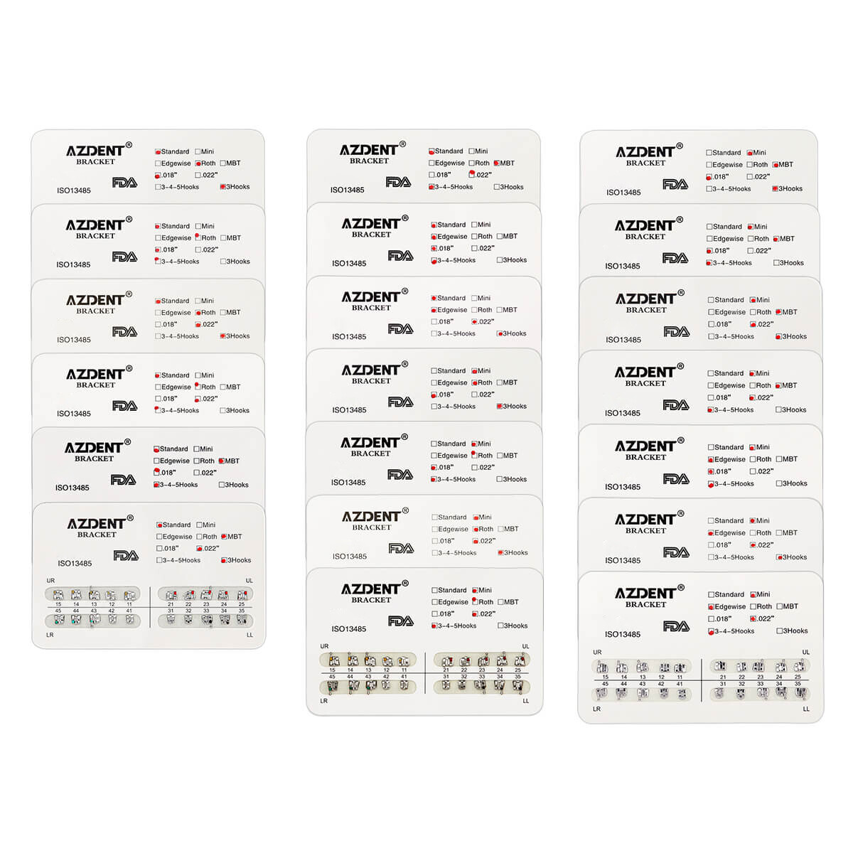 AZDENT Dental Ortho Metal Brackets Mini/Standard Roth/MBT 018/022 Hooks 3/3-4-5