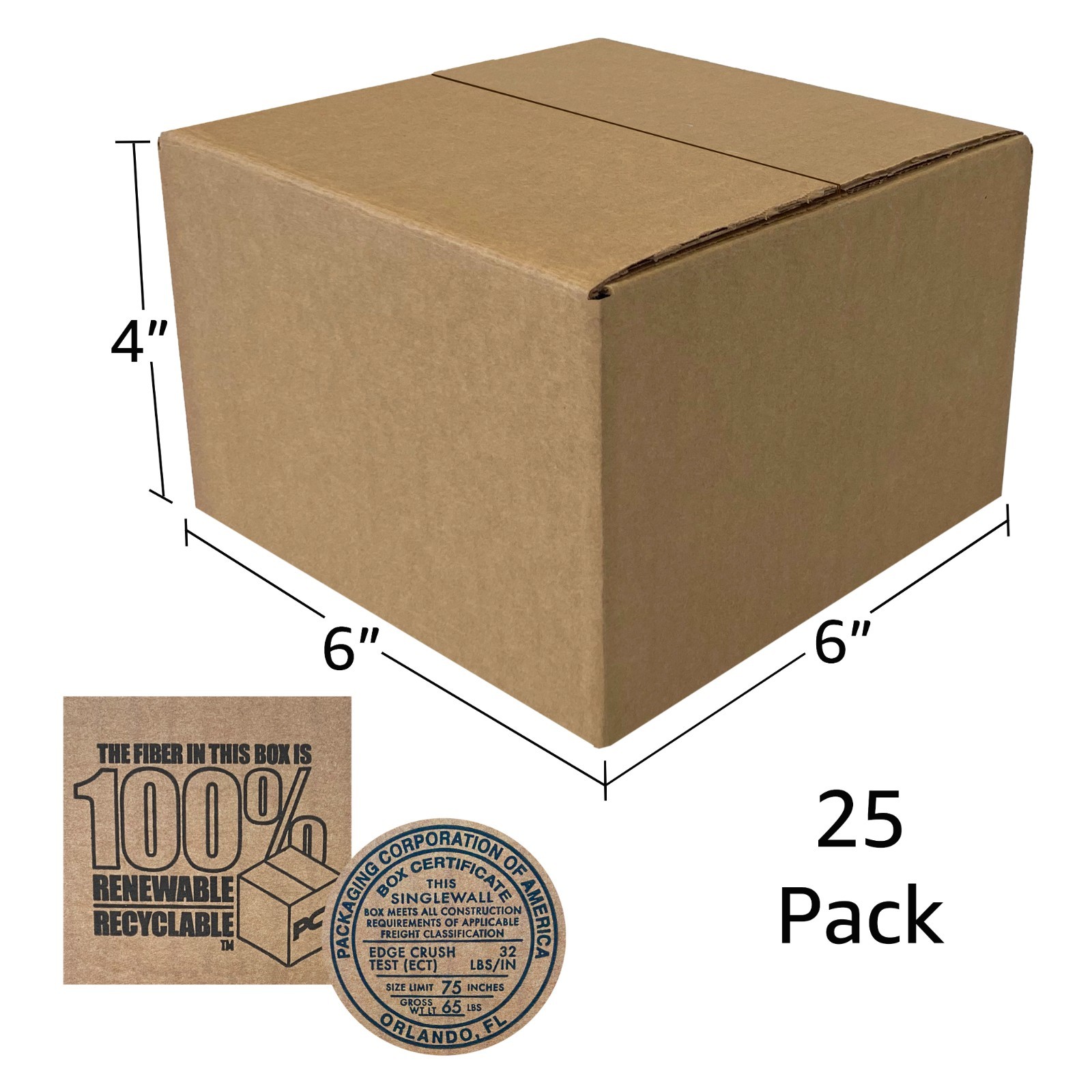 UOFFICE Corrugated Boxes 6 x 6 x 4″ Bundle of 25 Wholesale Boxes