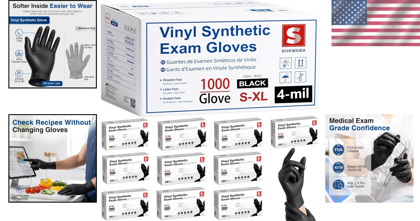Disposable Gloves – Latex-Free Black Vinyl (1000)