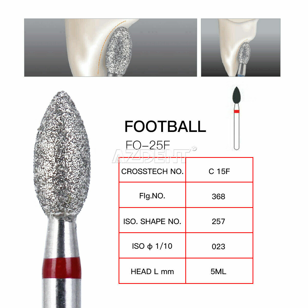 AZDENT Dental Handpiece Diamond Burs Super Coarse Football Cutting 368-023F