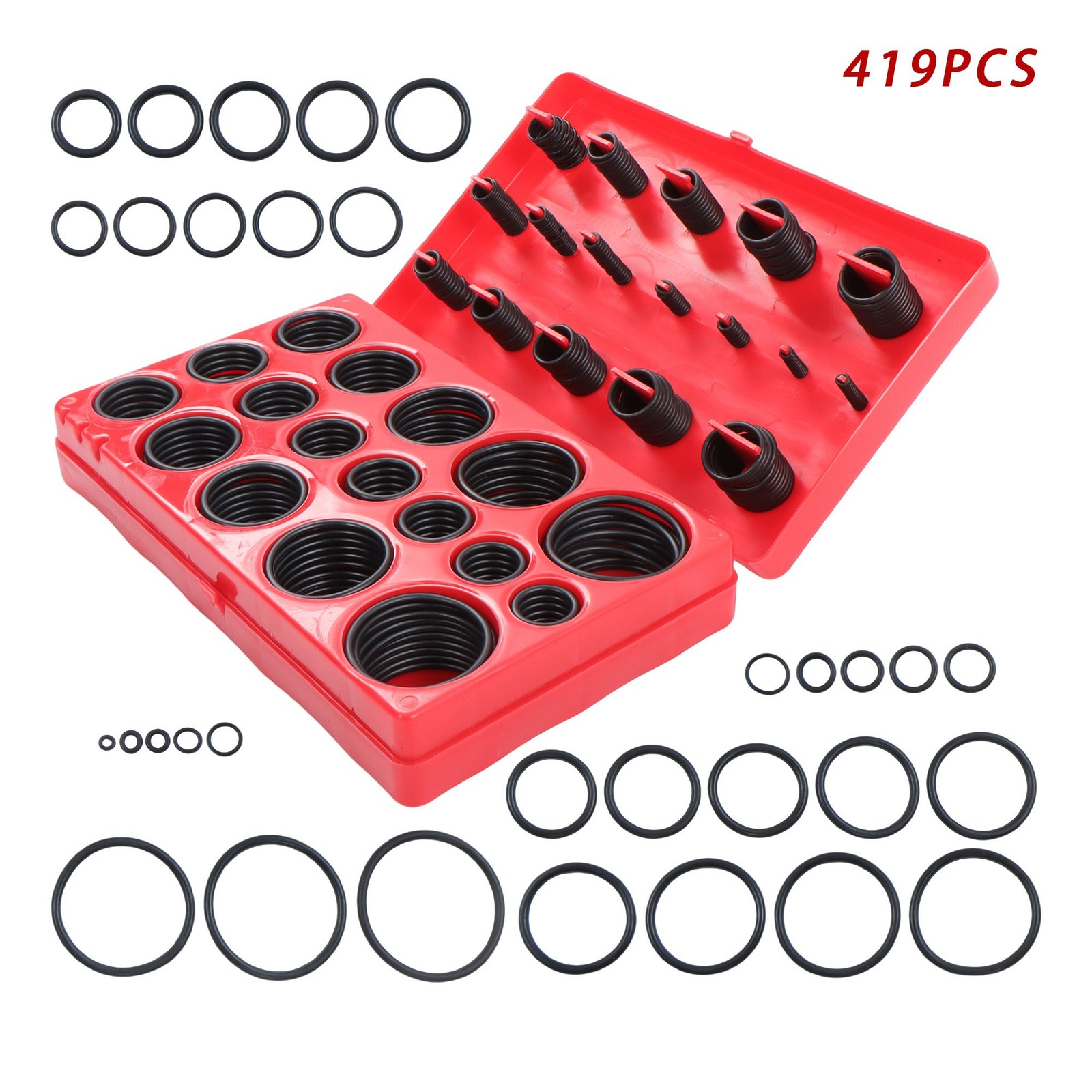 419 PCS Black O Ring Assortment Set Metric Oil Proof Kit 32 Size O-Ring Case
