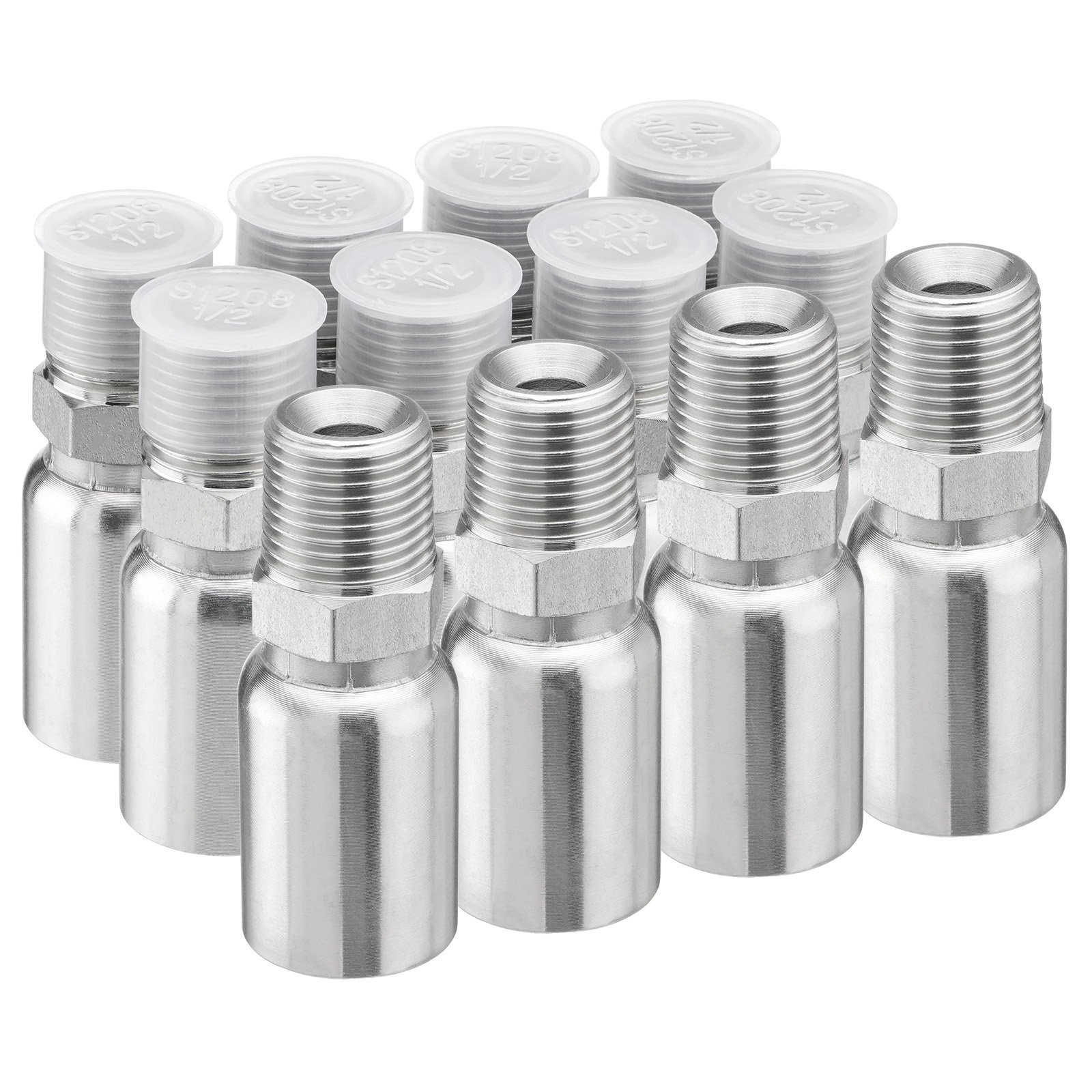 12 Pack 1/2″ Hydraulic Hose Fittings, 1/2″ I.D. Hose x 1/2″ NPTF Male with Prote