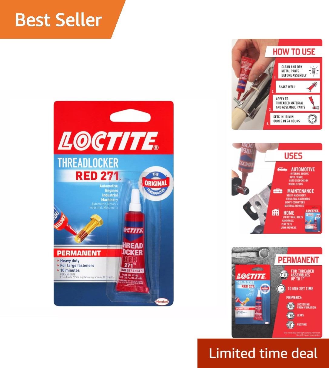 6 ml Threadlocker Red 271 – Strong Adhesive for Nuts and Bolts, Prevents Rusting