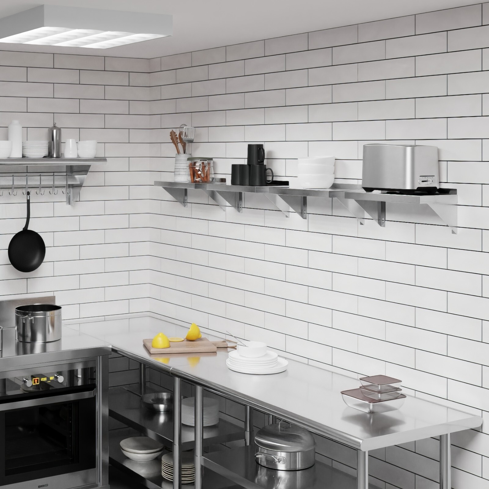 8 in. x 16 in. Stainless Steel Wall Shelf With Squared Edge