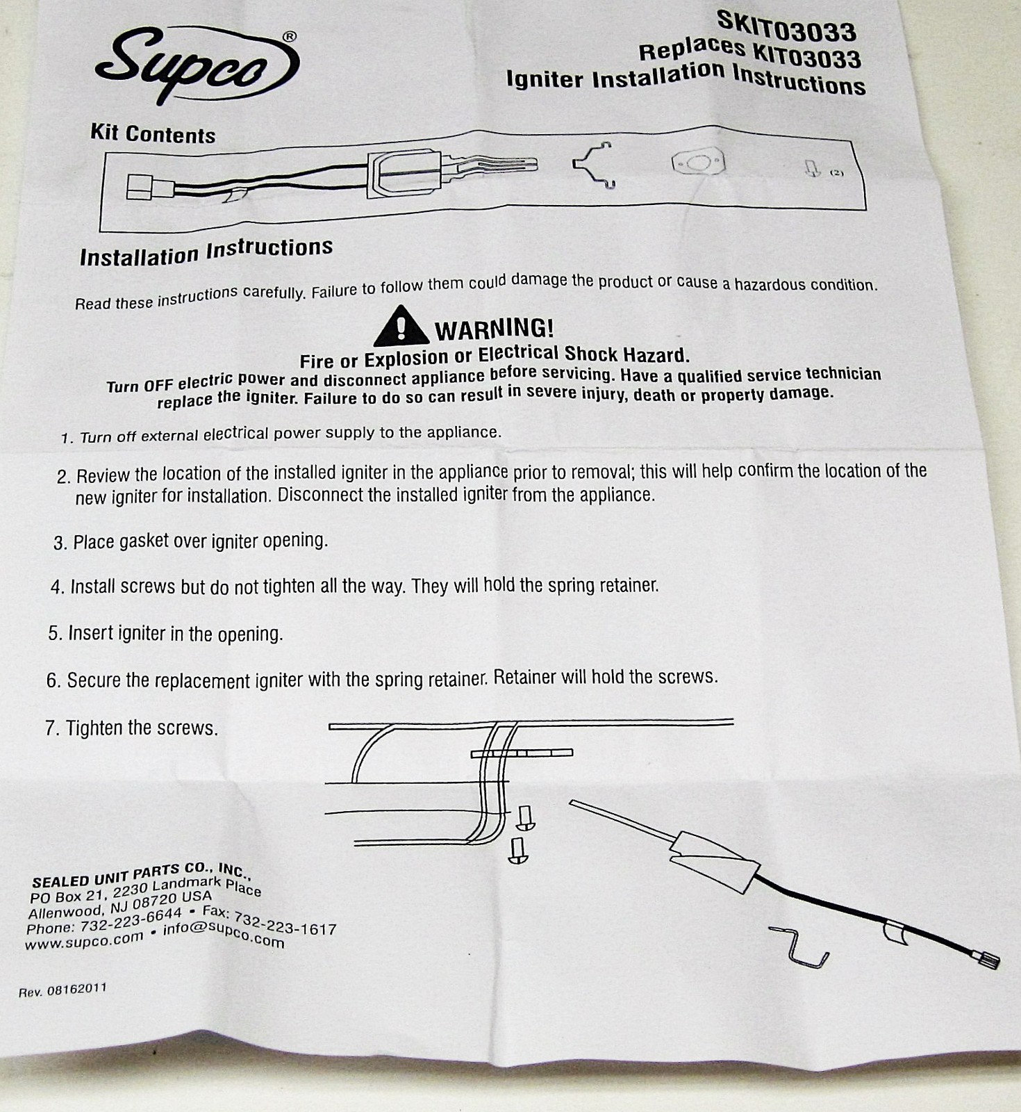 Furnace Hot Surface Ignitor for Trane KIT-3033 KIT03033 Roof Top Units