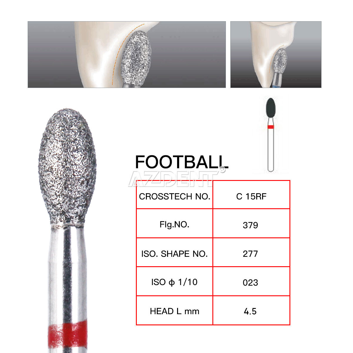 Dental Fine Grit Diamond Burs 379-023F/368-023F Egg Football Shape for Cutting