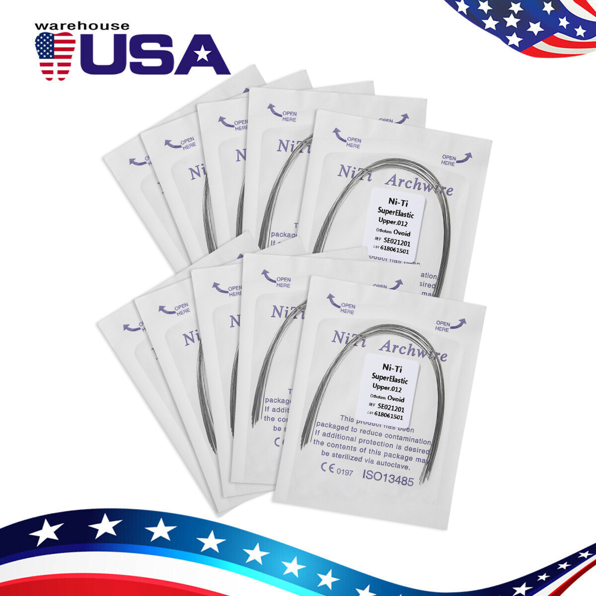 100 PCS dental orthodontic super elastic niti round arch wires Ovoid form 10 bag