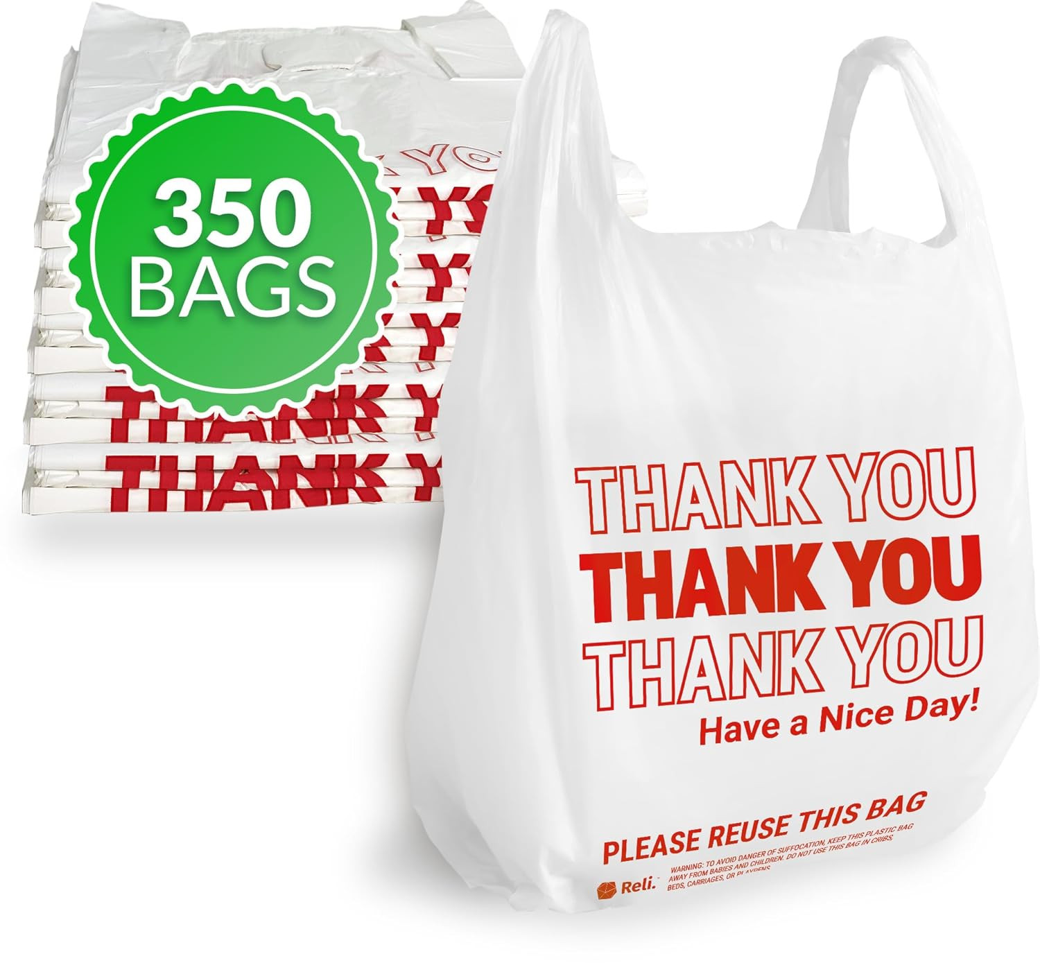 NEW 350 Pack Thank You Plastic Bags T-Shirt Shopping Grocery Retail Bulk White