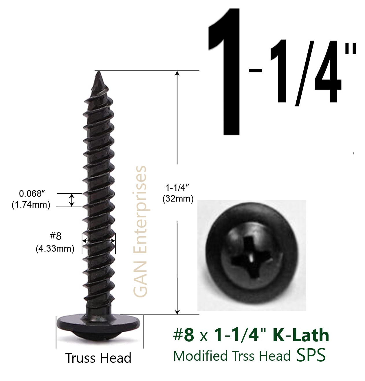 Modified Truss Head Self piercing sharp point Screws #8x 1/2″- 3″ K-Lath Black