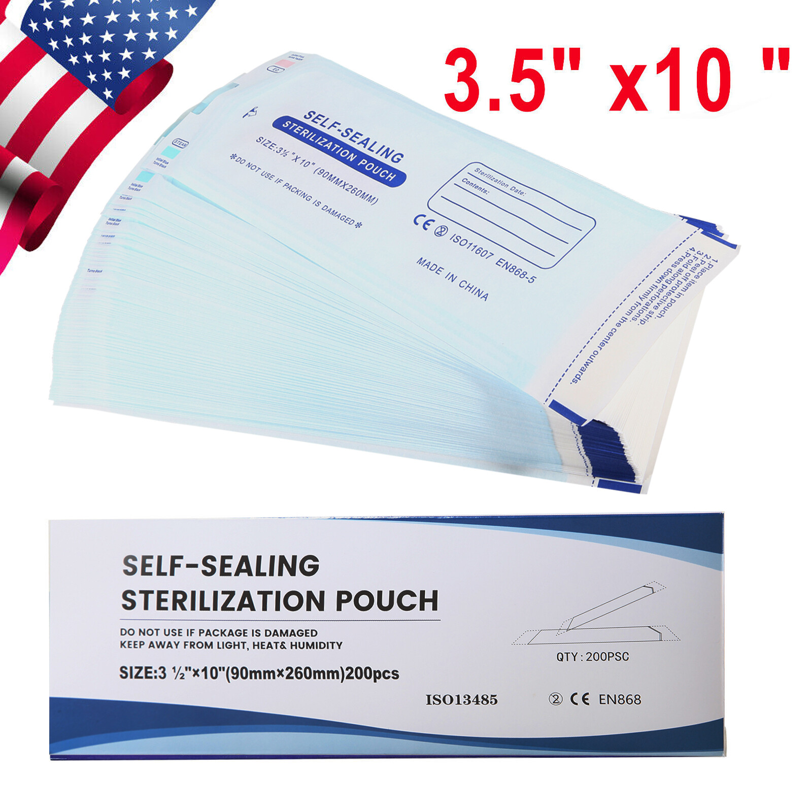 200 3.5″ x 10″ Self-ing Sterilization Pouches for Autoclave SA