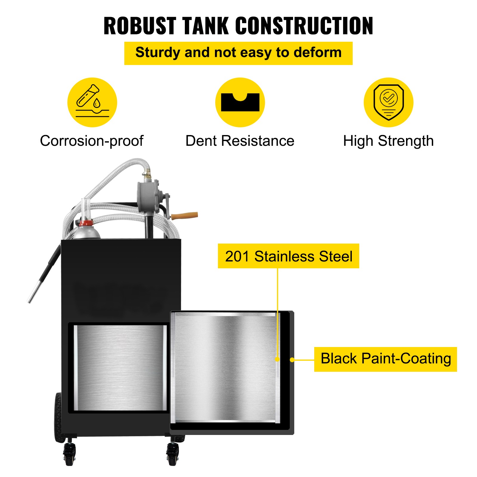 VEVOR 35 Gallon Fuel Gas Caddy Diesel Oil Transfer Tank, 4 Wheels Portable, Pump