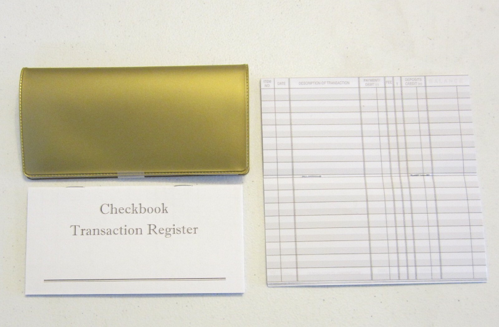 1 NEW GOLD VINYL CHECK BOOK COVER & 5 NEW CHECKBOOK TRANSACTION REGISTERS