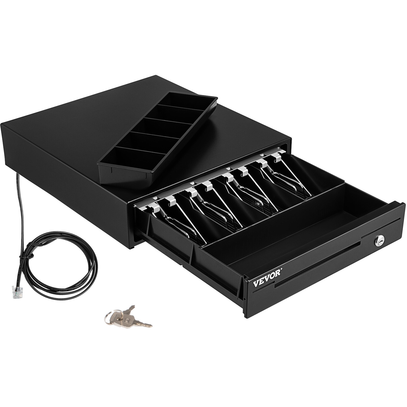 VEVOR Cash Drawer 13″ Cash Register POS System 3 Unlocking Ways RJ11/RJ12 Square
