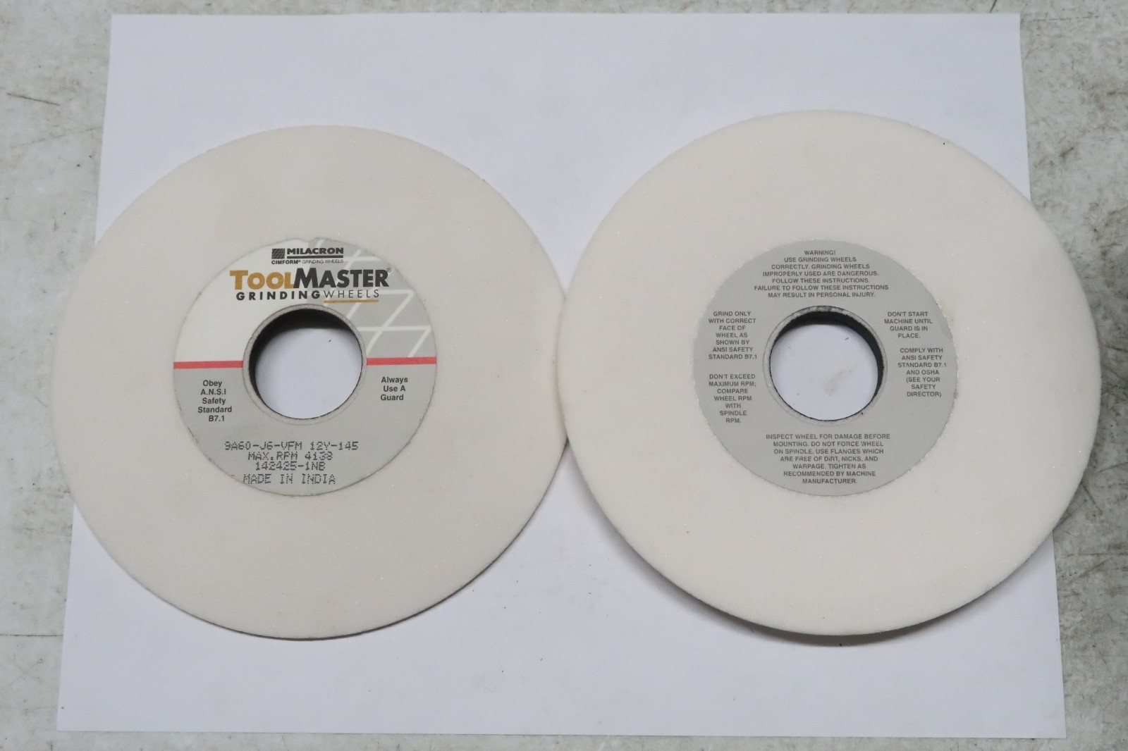 2 pcs MILACRON Toolmaster 6″ x 1/2″ x 1-1/4″ Concave Grinding Wheels 9A60-J6-VFM