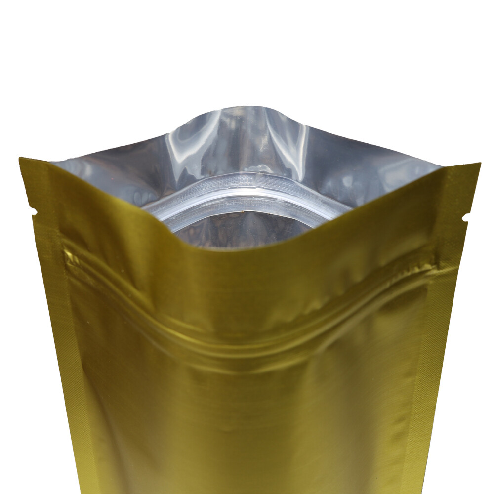 Variety of Sizes for 100pcs Matte Gold Metallized Foil Stand-Up Zipper Bags