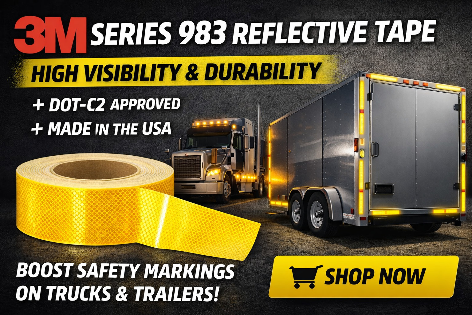 3M 983 Reflective Conspicuity Tape 4″ x 5′ Diamond Grade Yellow DOT-C2 USA