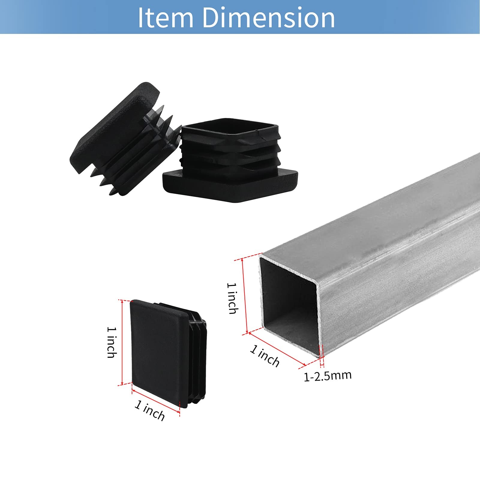 1 1×1 Square Tube End Cap Plastic Plugs 12 Pack, 1×1 1 Inch Square Tubing Plu…