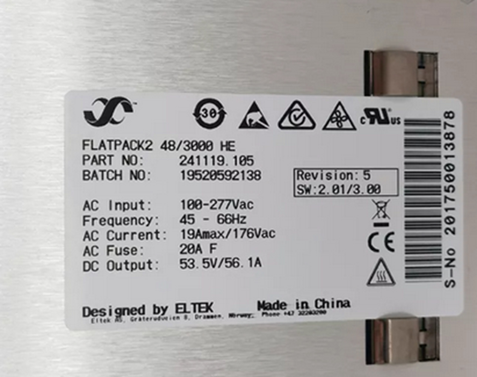 NEW ELTEK 241119.105 FLATPACK2 48/3000 High Efficiency Power Supply