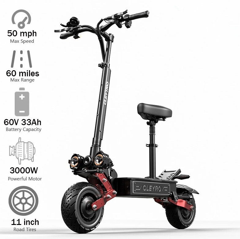 6000W Folding Dual Motor 60V 33A Adult Electric Scooter 11″ Road Tire E-Scooter