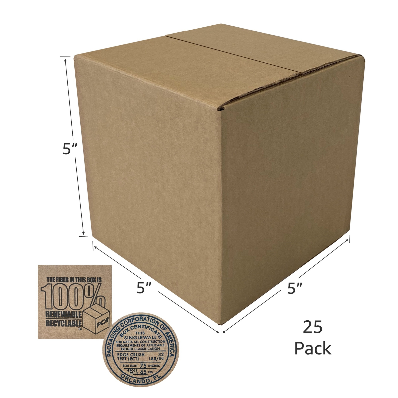 UOFFICE Corrugated Boxes 5″ x 5″ x 5″ Cube Boxes – Bundle of 25 Shipping Boxes