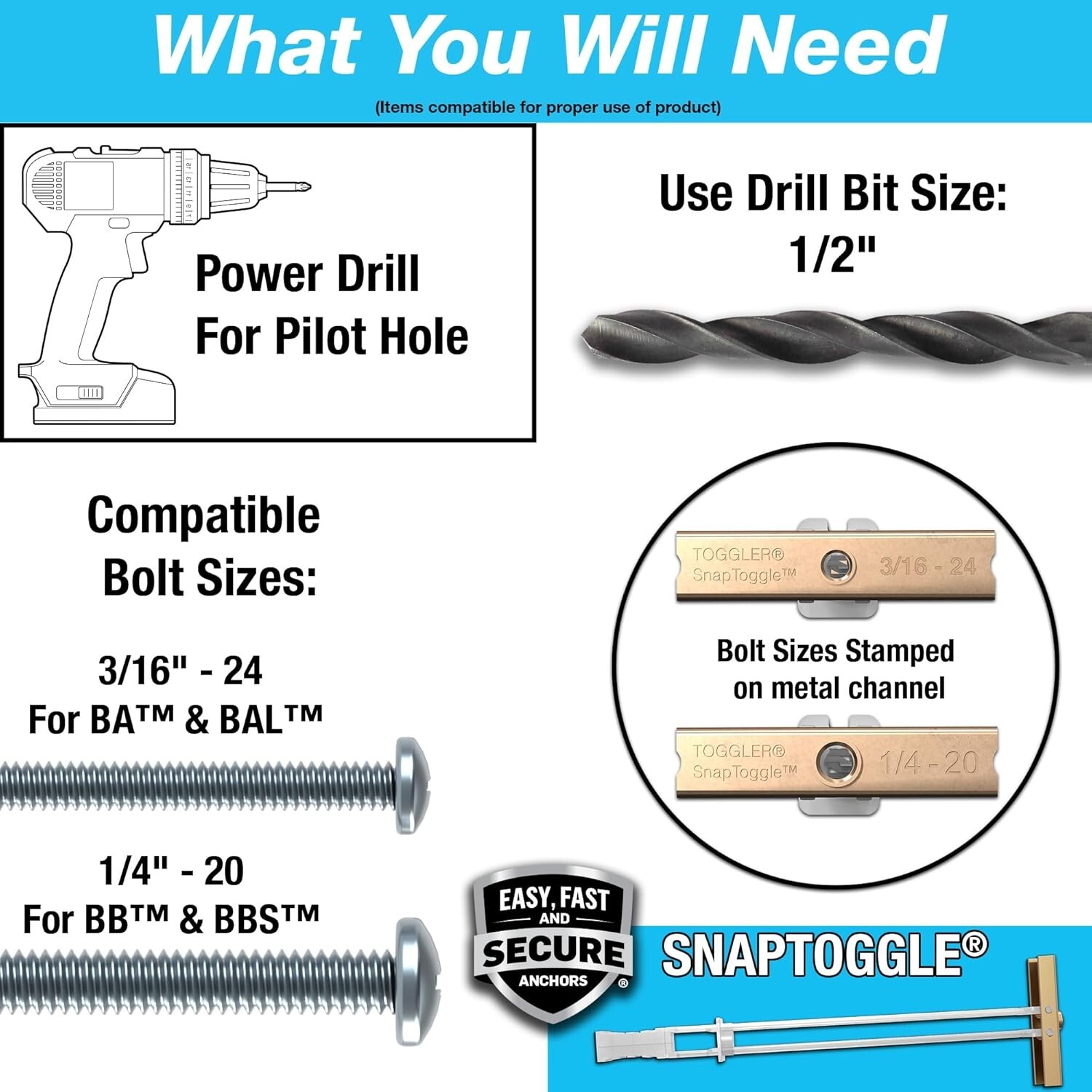 Toggler 24014 1/4″ x 20 Wall Anchors with No Bolts (Box of 100)