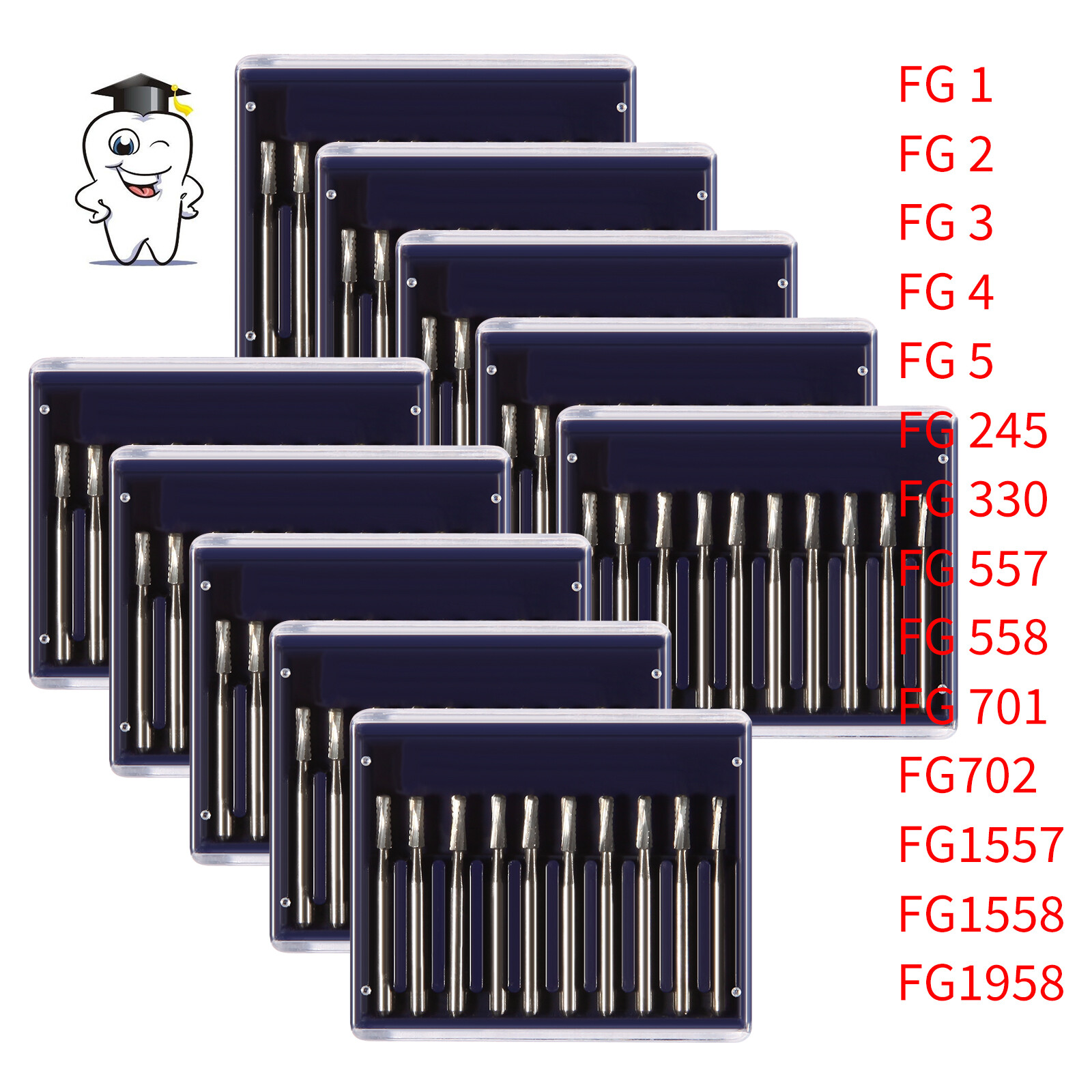 Dental Carbide Burs FG1/2/3/4/5/6/7/8 Round for High Speed Handpiece 10 -100Pcs