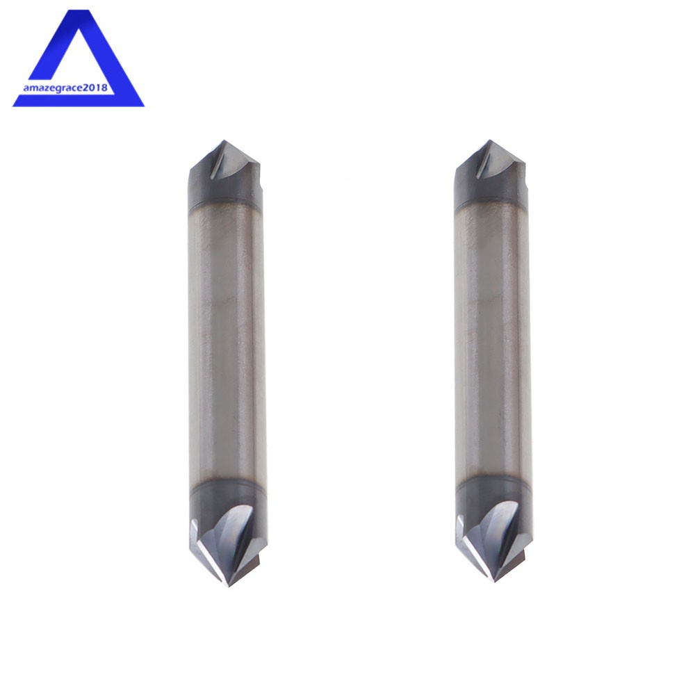 2Pcs 3/8″ 4 Flute 90 Degree Double End Carbide Chamfer Mill 2.5″ Overall Length