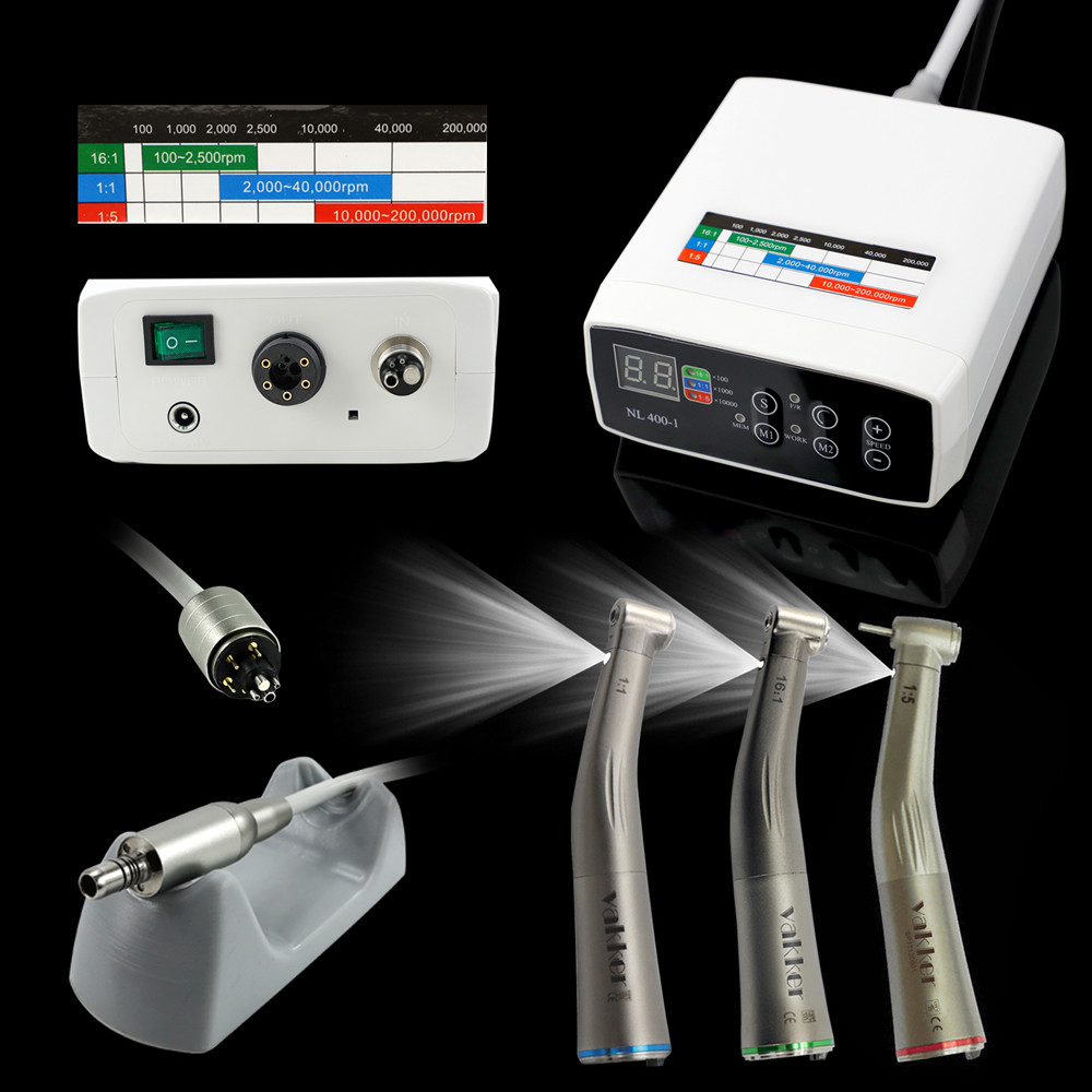 CICADA Dental LED Brushless Motor + 1:1/1:5/16:1 Contra Angle Handpiece 4 Hole