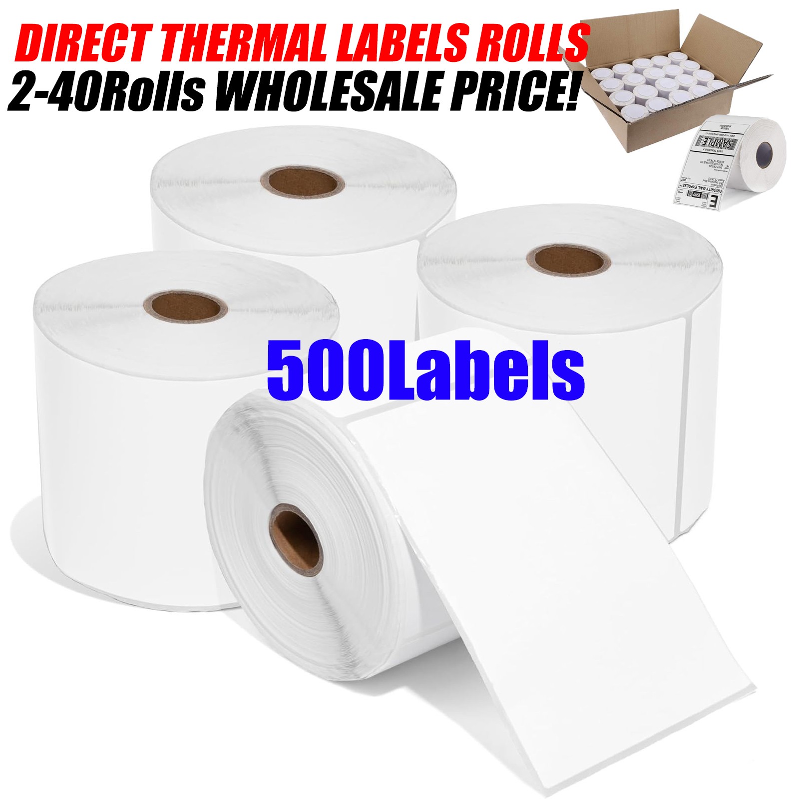 500/Roll 4″x6″ Direct Thermal Shipping Labels For Zebra LP2844 ZP450 2-40 Rolls