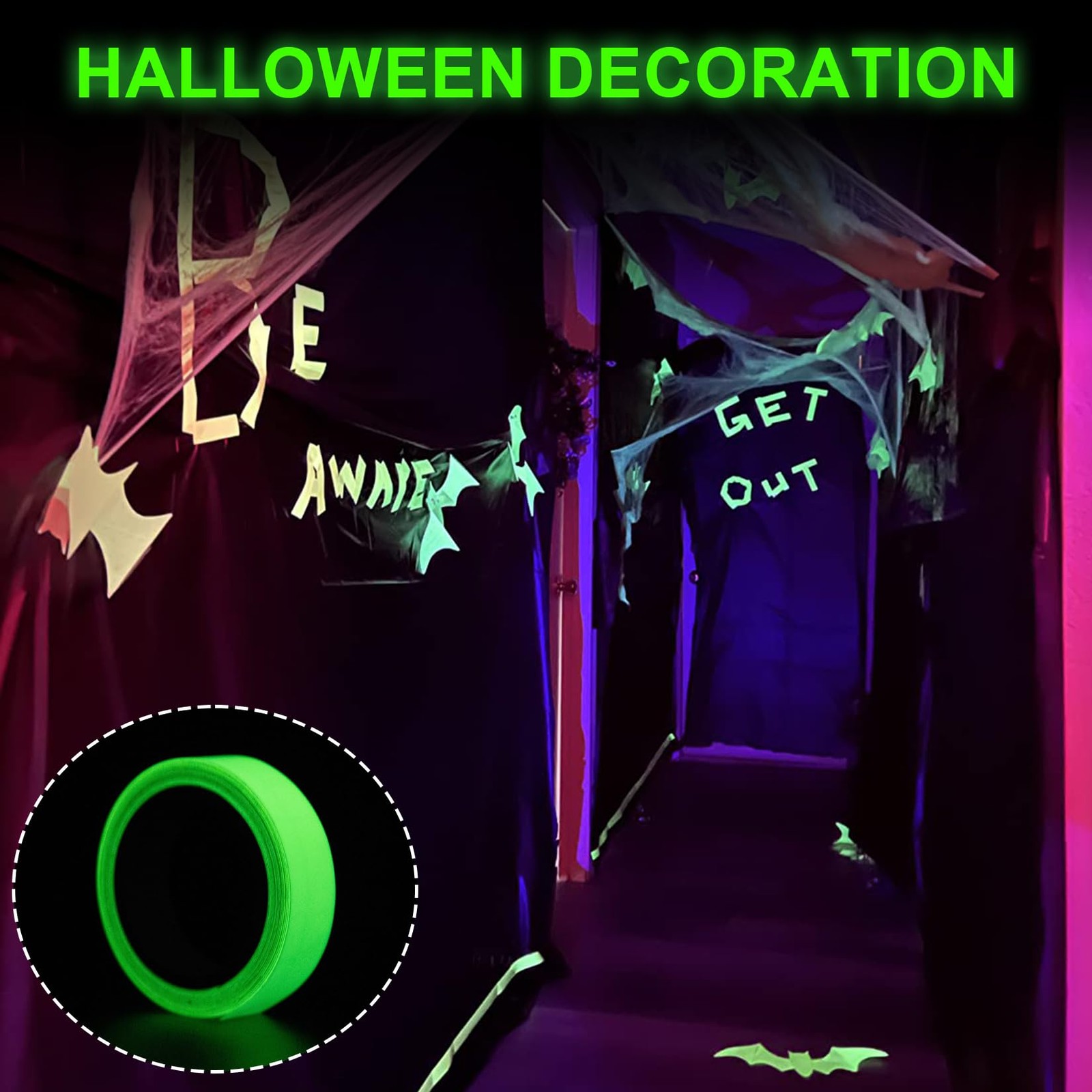 Green Glow in The Dark Tape, 6-8H Long Lasting Fluorescent 0.5″ x 10FT,