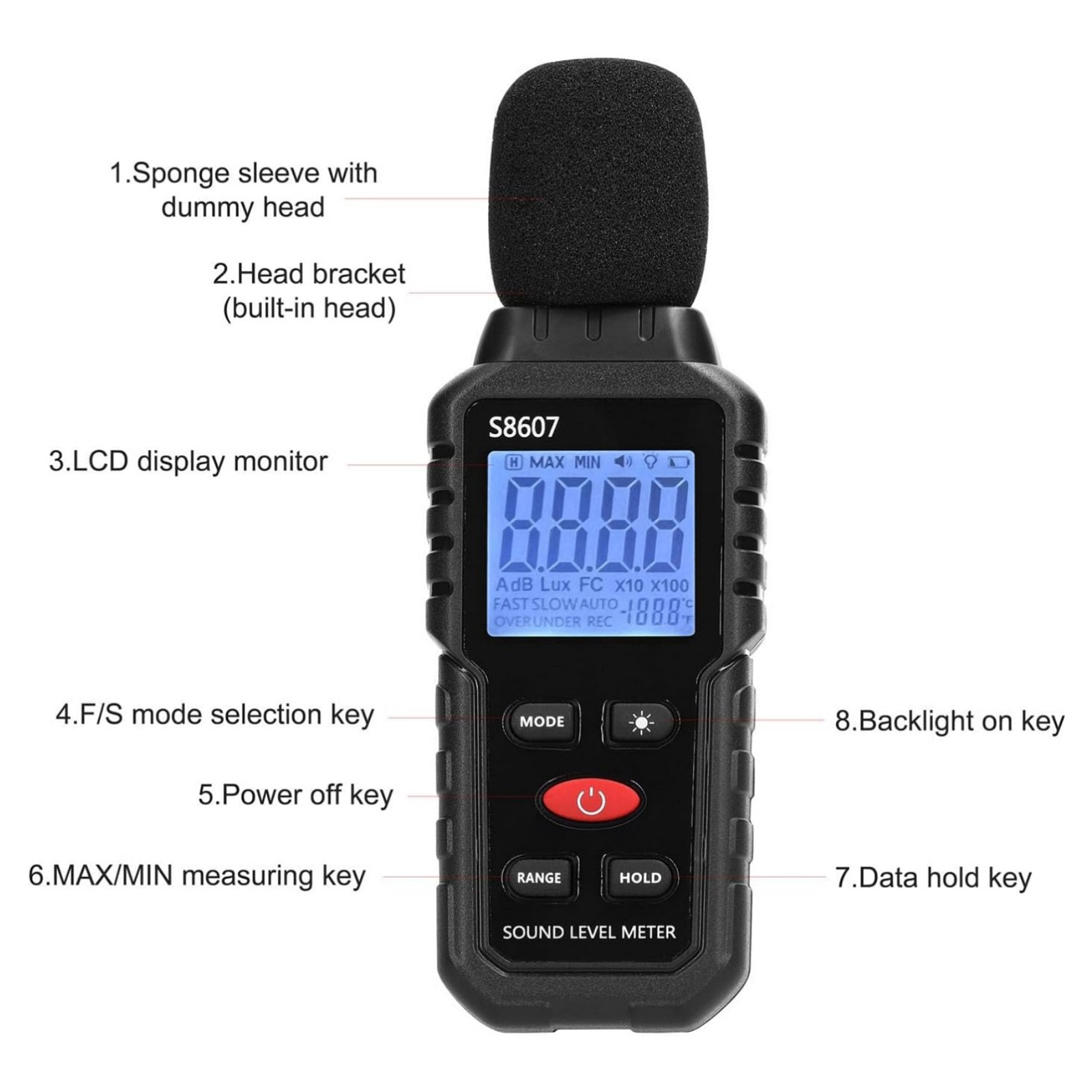 Audio Noise Level Meter 30-130dB Sound Tester for Factory Workshop Home Office