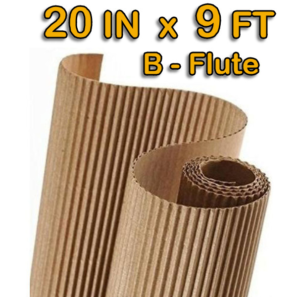 20 IN x 9 FT Single Face B-flute Corrugated Cardboard Roll for Crafts and Wrap