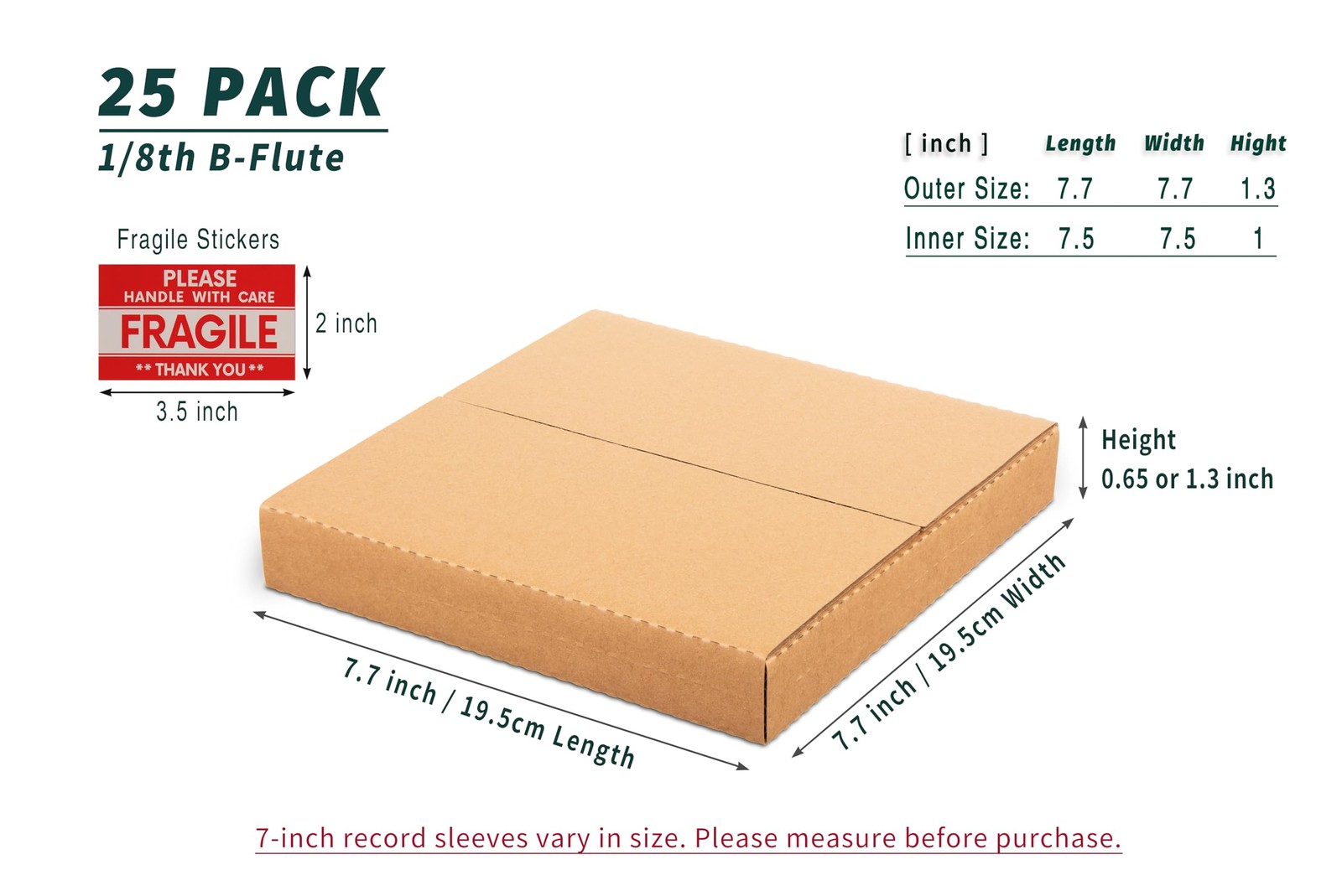 7 Inch 45 RPM Record Mailers (NOT for 12″ LPs), 7.5 x 7.5 x 1 Inch Easy-Fold …