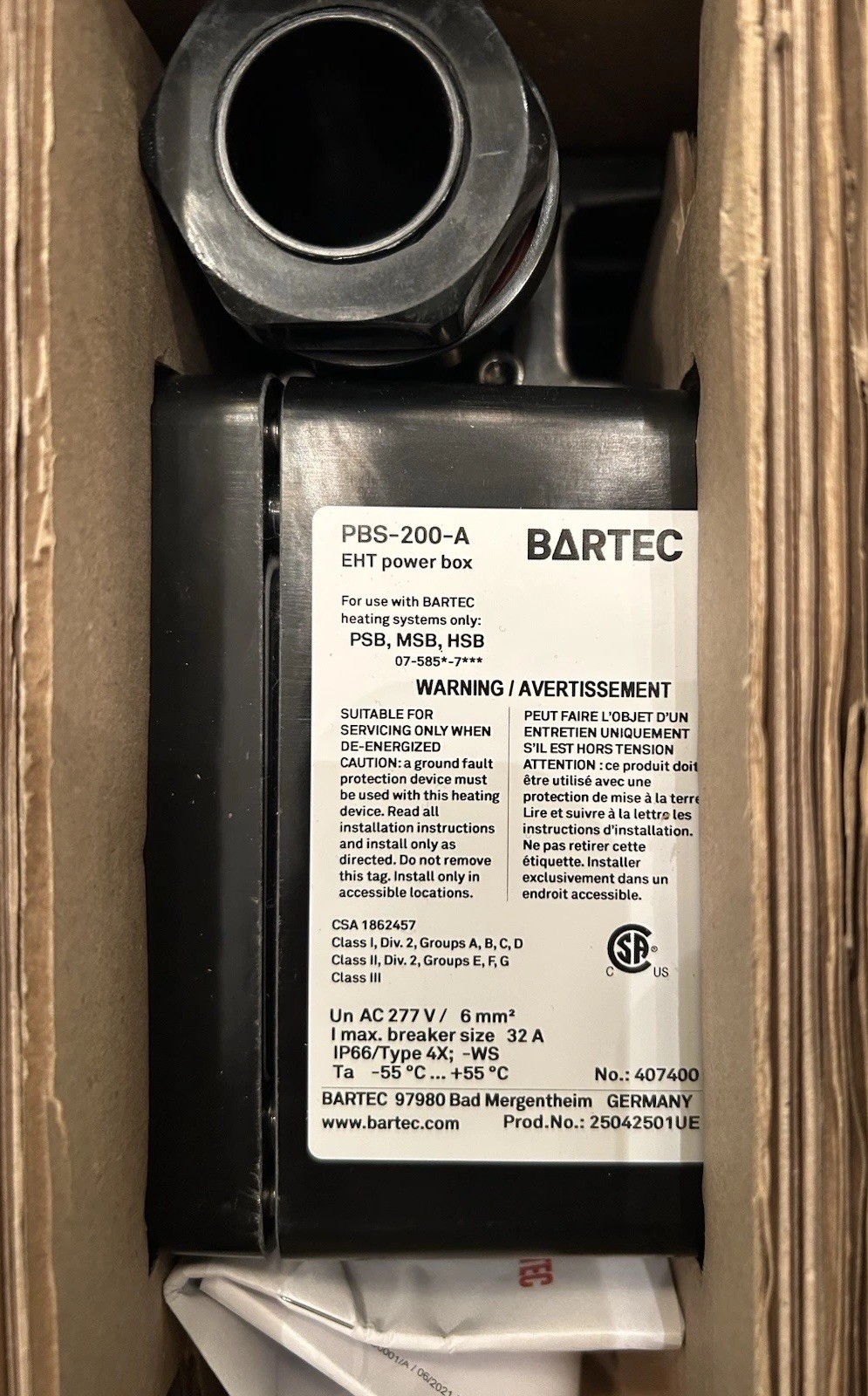 Bartec PBS-200-A. EHT power Box.