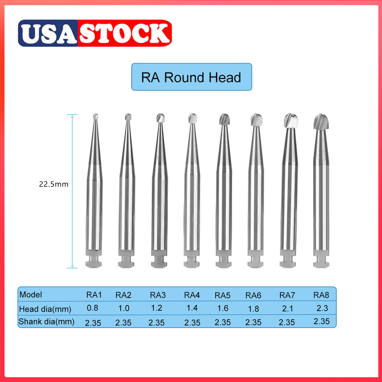 Dental Round Latch Carbide Bur RA 1 2 3 4 5 6 7 8 Midwest For Slow Low Speed ty