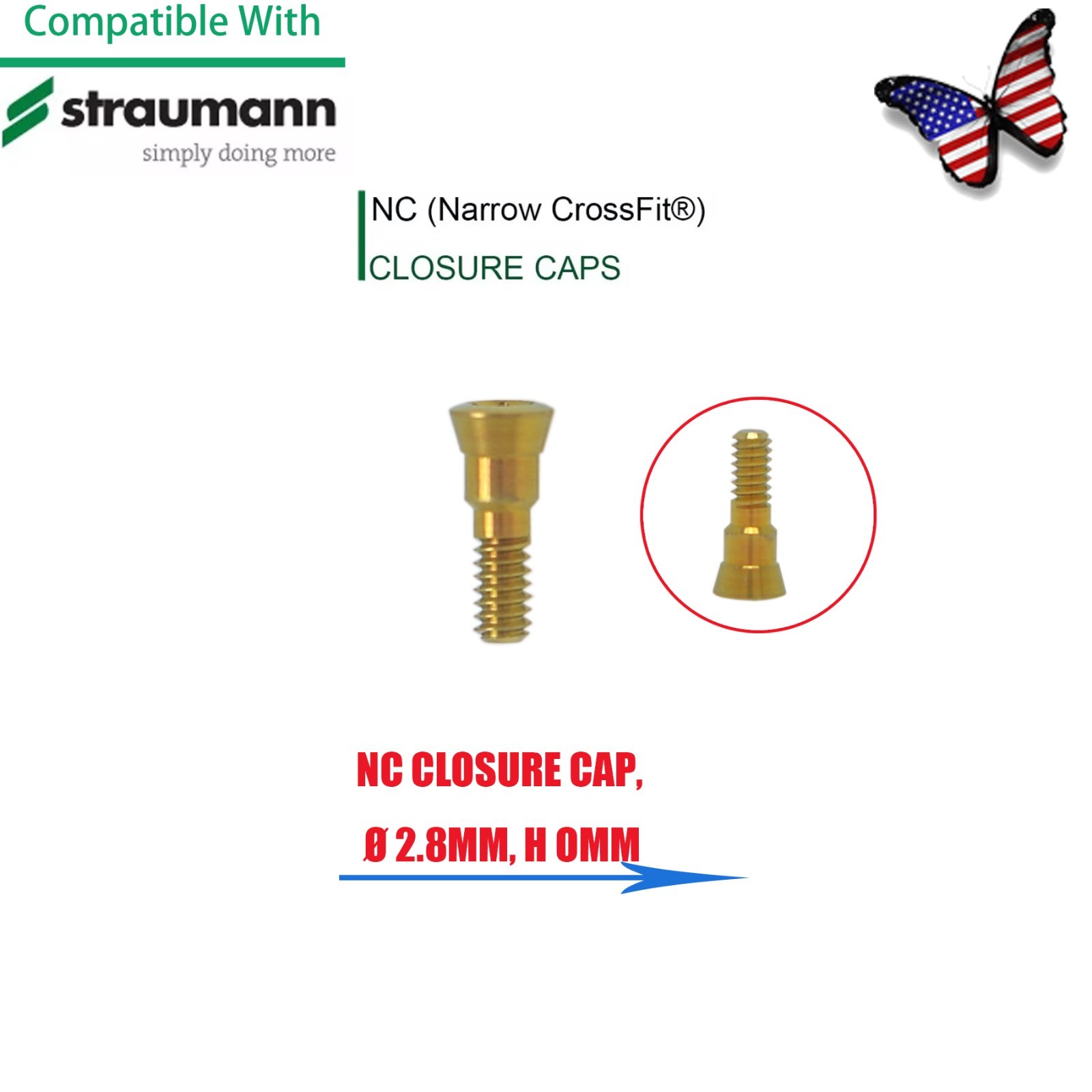 US NC Healing Abutment & Closure Cap Fits Straumann CrossFit BLT Ø3.3 5pcs/set