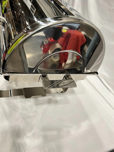 Choice Deluxe 8 Qt. Full Size Chrome Accent Roll Top Chafer.