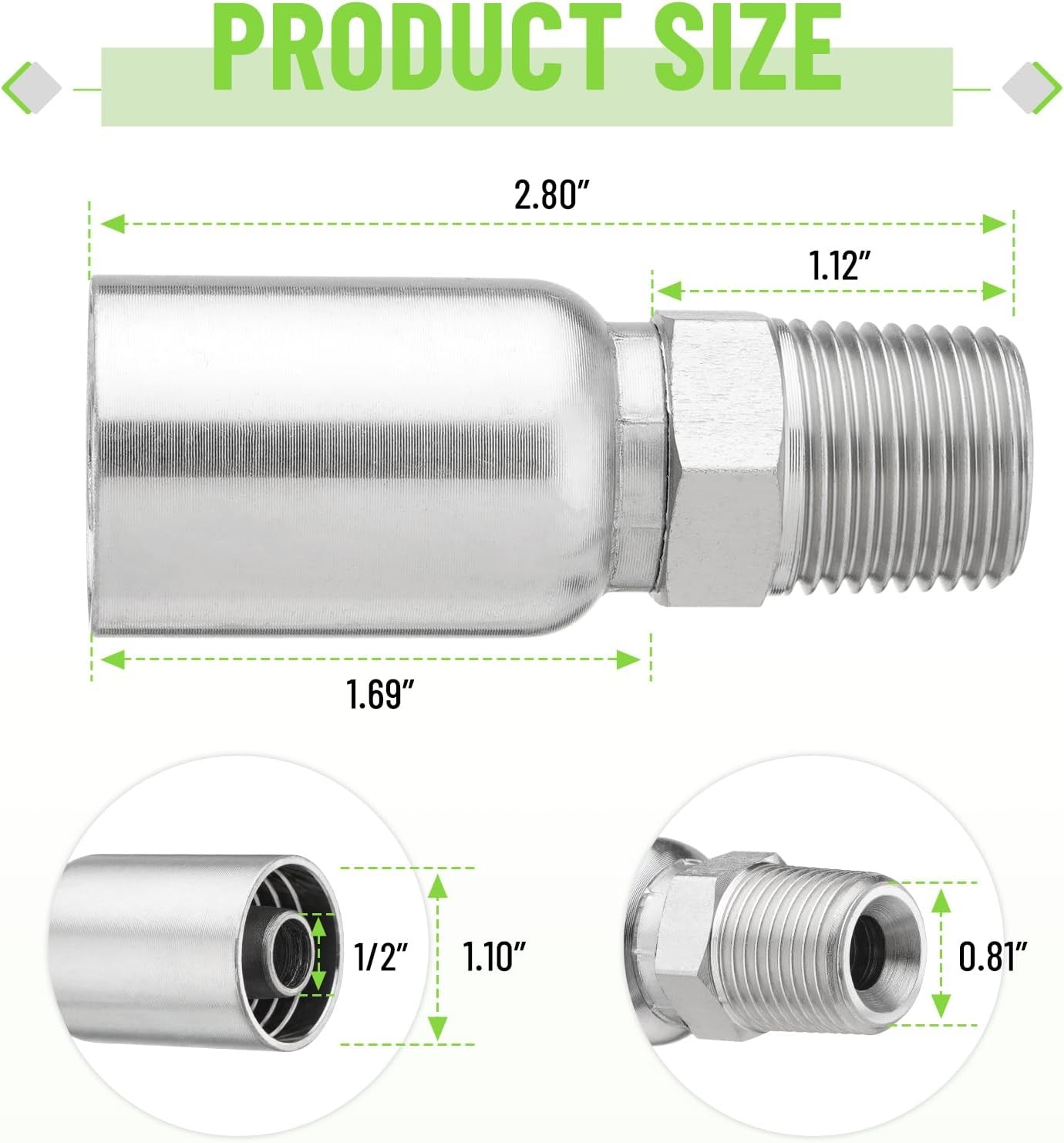 12Pack 1/2″ I.D. Hose x 1/2″ NPTF Male Hydraulic Hose End Crimp Fittings w/Cover