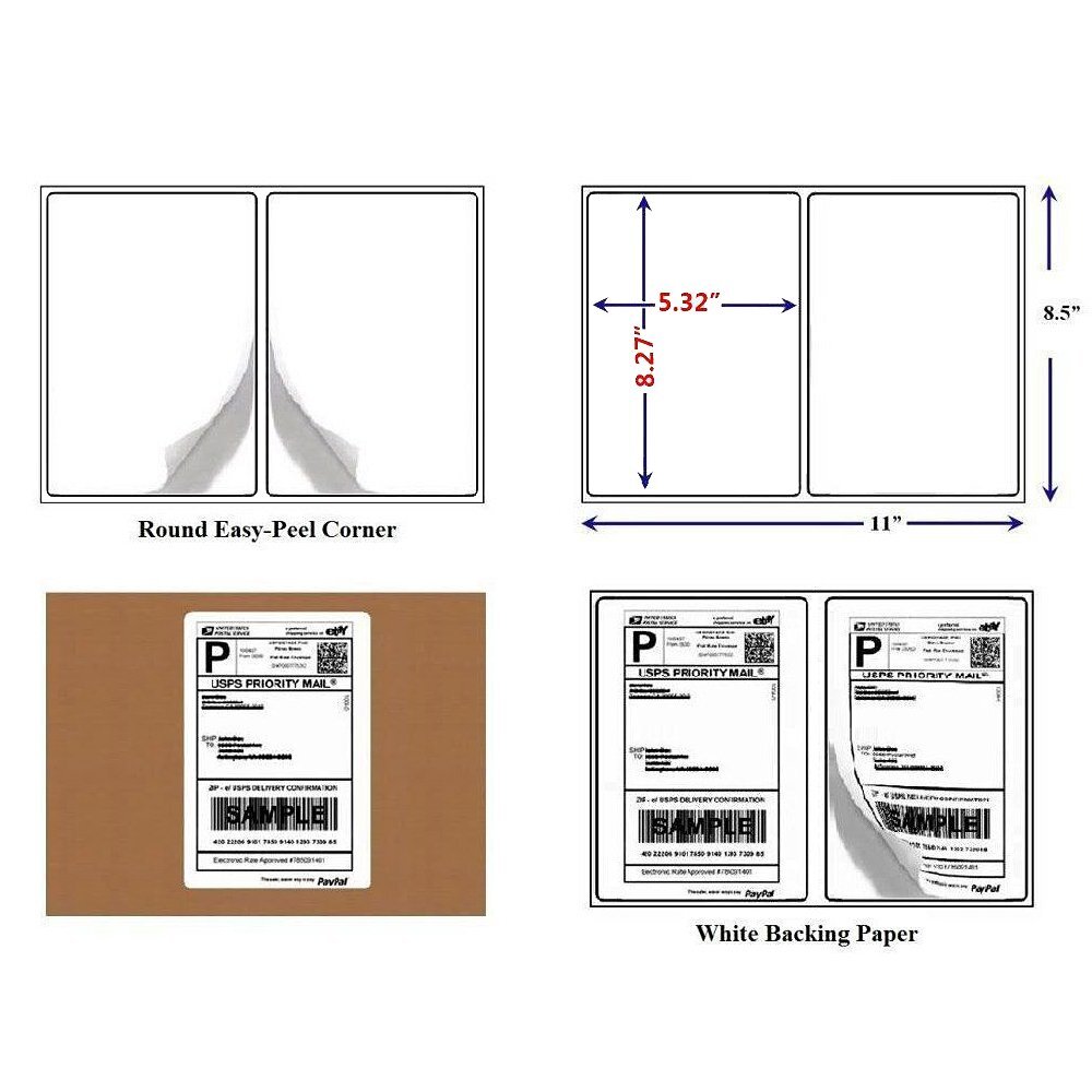 50-1000 Half Sheet Shipping Labels Page 8.5×5.5 Self Adhesive Round 2 Per Sheet