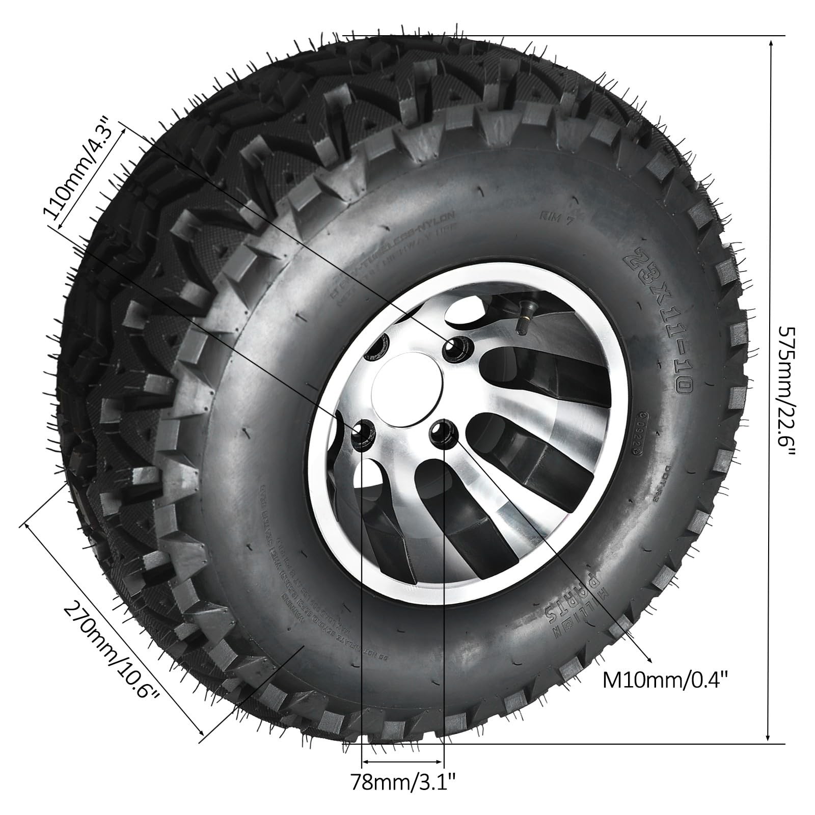 2 Pack 23×11-10 ATV UTV Tire and Rim 4 Lug 4x110mm Bolt Pattern Wheel Assembly
