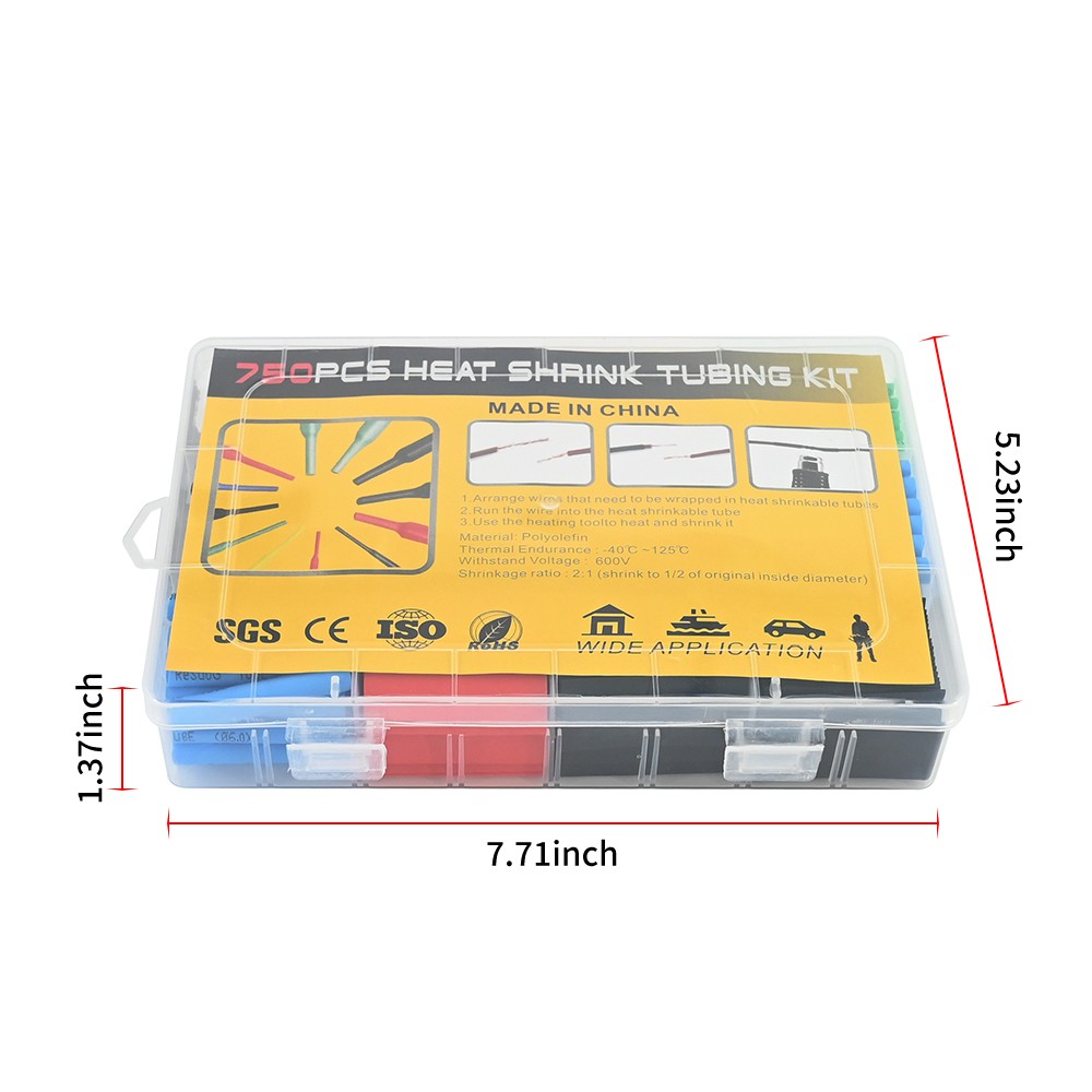 Assorted Heat Shrink Cable Wire Tubing Tube Sleeve Car Electrical Wrap 750PCS
