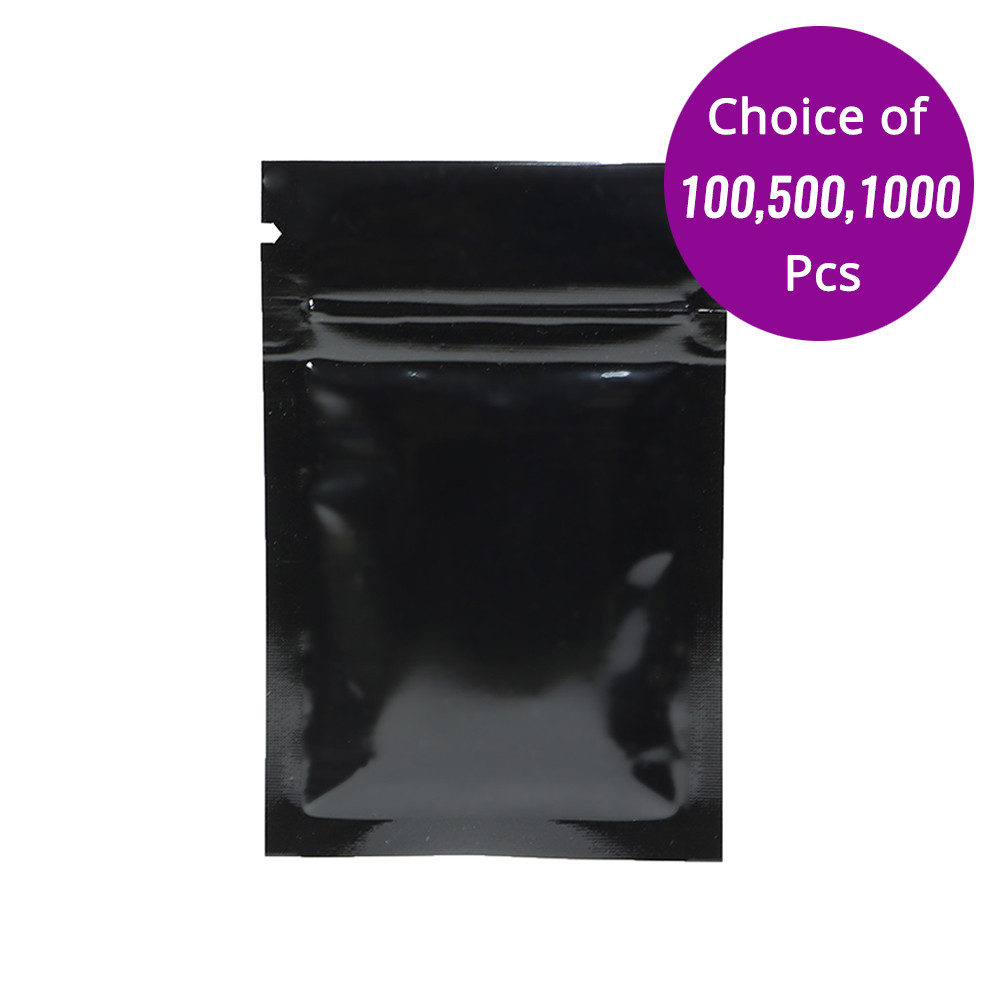 2.25×3.5in Both Sided Glossy Black Foil Mylar Zip Lock Bag w/ Machine B01