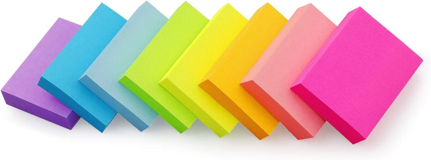 Sticky Notes 1.5×2 Inch, Bright Colors, 8 Pads, 100 Sheets/Pad, 800 Sheets Total