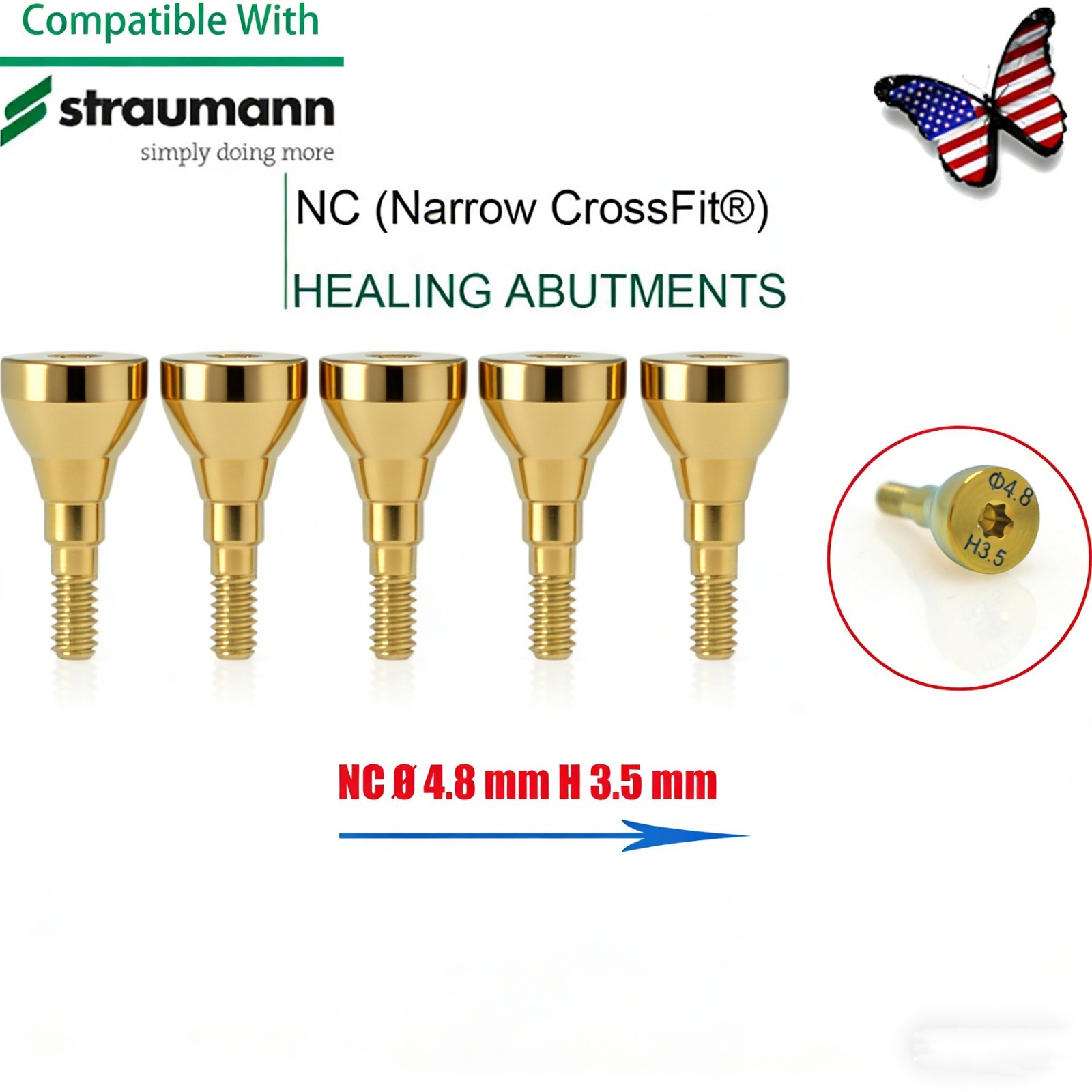 US 5Pc Fit Straumann Titanium NC Healing Abutment & Closure Cover Cap ITI BL/BLT