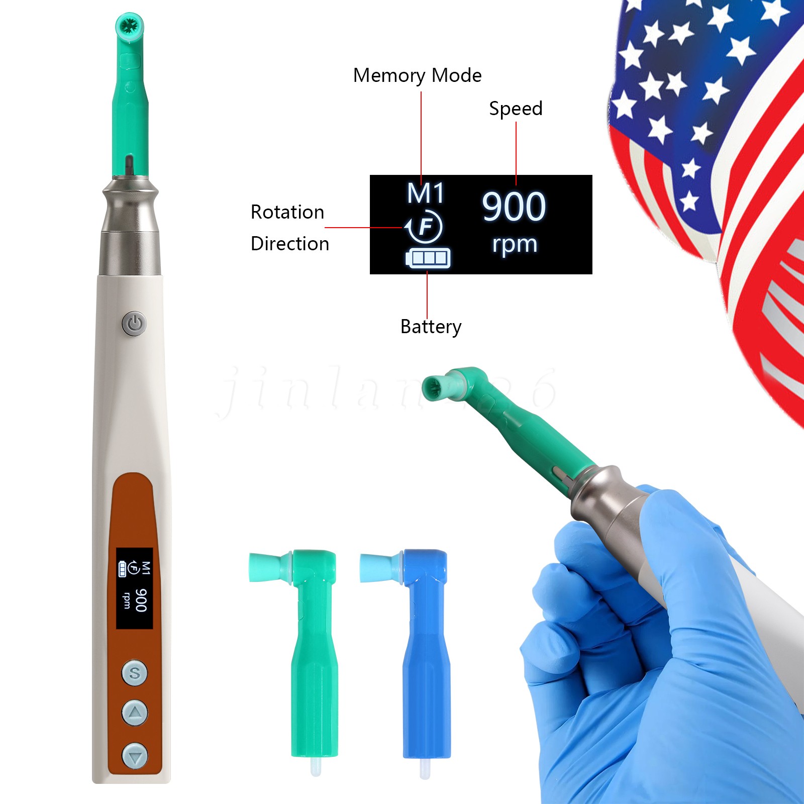 Dental Cordless Electric Hygiene Prophy Handpiece 360° Swivel + 2 Prophy Angles